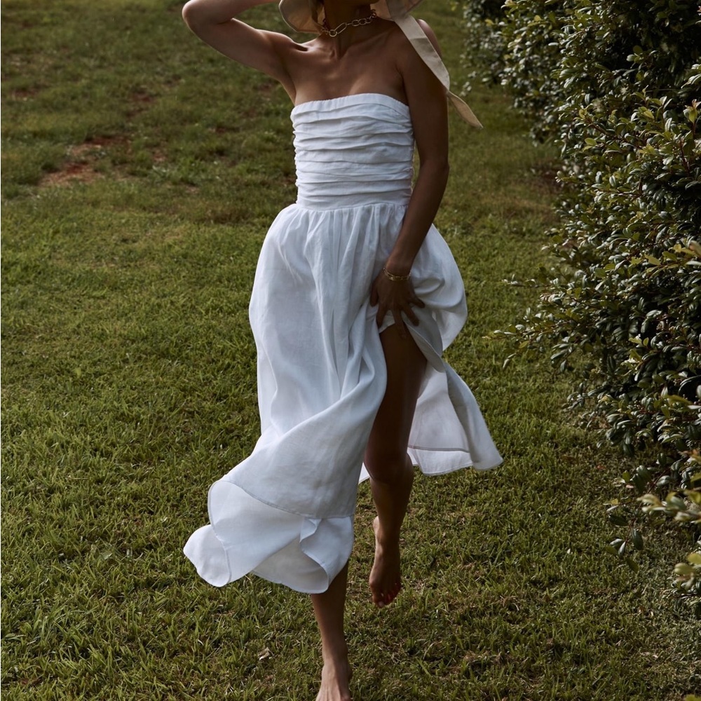 DISSH Lexi White Linen Bandeau Midi Maxi Dress, size US 8